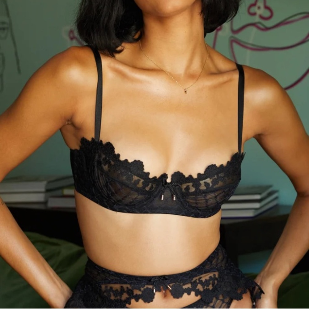 Baroque Bondage Unlined Balconette Bra in Black Caviar